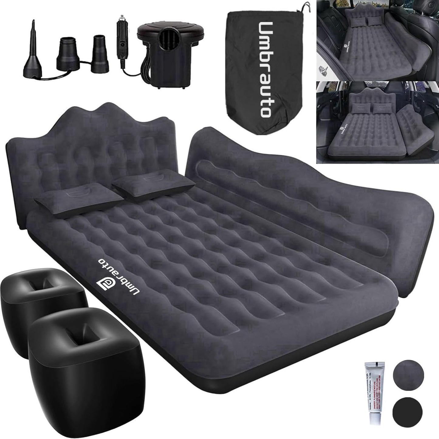 Umbrauto 29.53in/75cm Wide Car Air Mattress Inflatable SUV, Truck & Van Back Seat Camping Bed with Pump & Pillows,Black