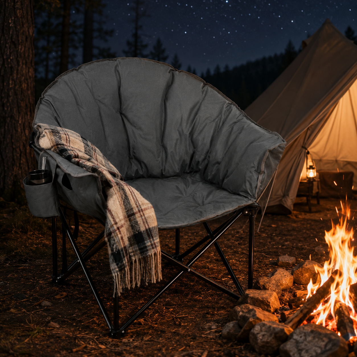 Folding Camping Moon Padded Chair with Carrying Bag